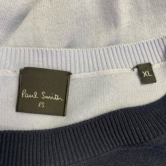 PS by PAUL SMITH Size XL Navy Light Blue Two Toned Cotton Crew Neck Pullover - Picture 4 of 6